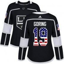 Women's Adidas Los Angeles Kings Butch Goring Black USA Flag Fashion Jersey - Authentic