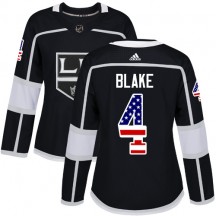 Women's Adidas Los Angeles Kings Rob Blake Black USA Flag Fashion Jersey - Authentic