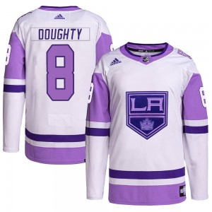 Men's Adidas Los Angeles Kings Drew Doughty White/Purple Hockey Fights Cancer Primegreen Jersey - Authentic