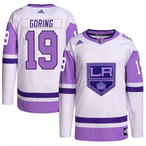 Men's Adidas Los Angeles Kings Butch Goring White/Purple Hockey Fights Cancer Primegreen Jersey - Authentic
