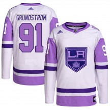 Men's Adidas Los Angeles Kings Carl Grundstrom White/Purple Hockey Fights Cancer Primegreen Jersey - Authentic